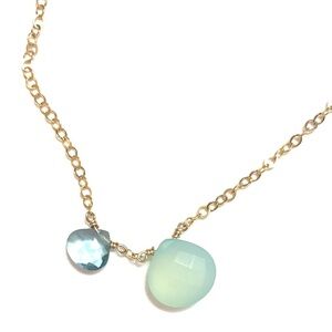 FINE JEWELRY 14K Gold Filled Chain with Blue Topez/ Chalcedony Double Gemstone